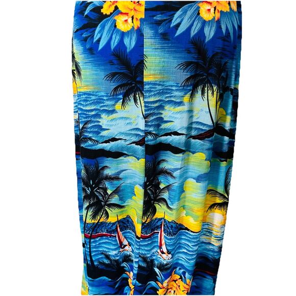 Nwt 90s Hawaiian Tropical Print Maxi Dress Rayon Beach Blue Sz M VTG - Picture 6 of 7